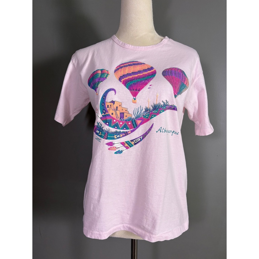 Anvil Vintage 1997 Albuquerque Balloon Tee Womens S/M Pink Single Stitch Whimsy